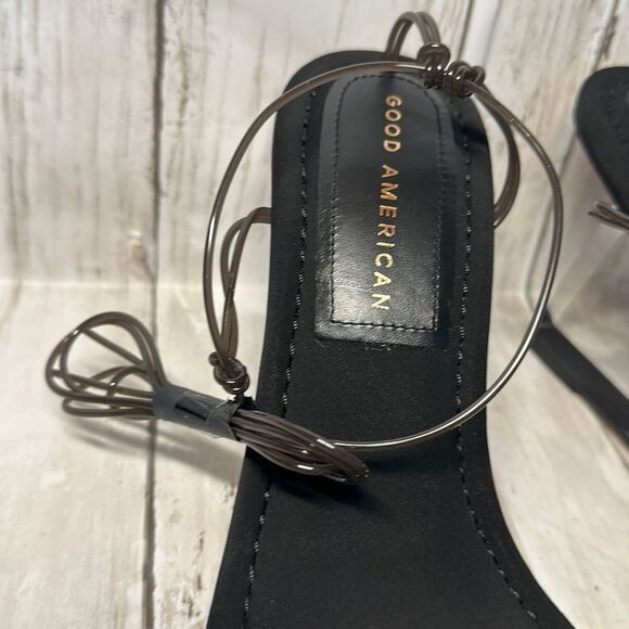 Good American Women’s Black Neoprene Pointy Toe Strappy Clear Heel Shoes size 7 - Picture 2 of 11